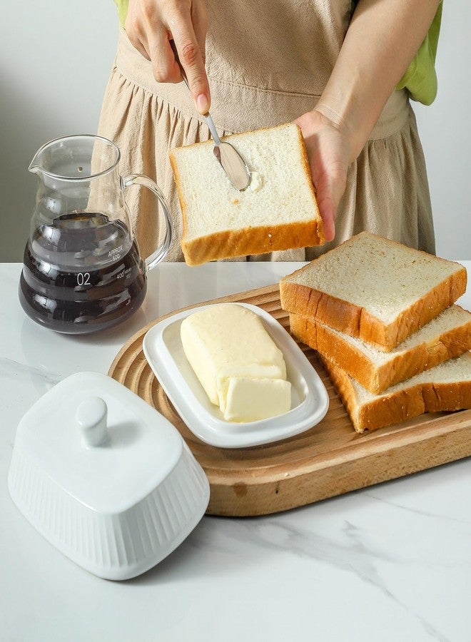 Tikooere Butter Dish with Lid, Ceramic Butter Dish with Lid for Countertop, Large Wide Butter Holder for Kitchen Decor, Cute Butter Container for Housewarming Wedding Gift, White - Image 5