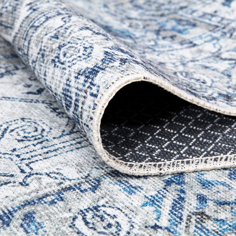 Bloom Rugs بلوم سجاد قابلة للانزلاق غير قابلة للانزلاق 10 قدم - عداء أزرق/رمادي تقليدي للحمام ومطبخ المدخل - الحجم الدقيق: 2.5 "× 10"  - Image 3