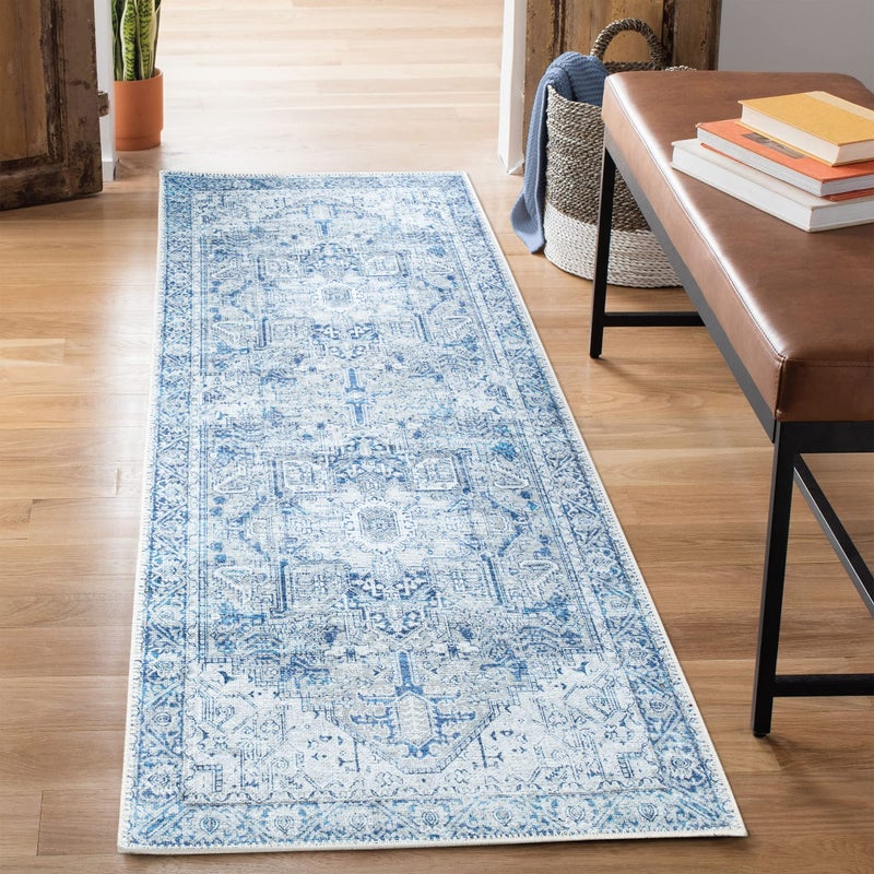 Bloom Rugs بلوم سجاد قابلة للانزلاق غير قابلة للانزلاق 10 قدم - عداء أزرق/رمادي تقليدي للحمام ومطبخ المدخل - الحجم الدقيق: 2.5 "× 10"  - Image 1