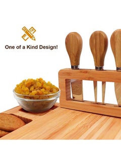 Garlo Bamboo Cheese Board Set, Charcuterie Platter and Serving Meat Board Including 4 Stainless Steel Knife and Serving Utensils, Unique Gifts for, Wedding Birthday Anniversary  - Image 4