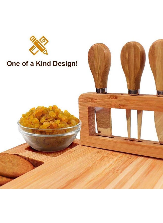 Garlo Bamboo Cheese Board Set, Charcuterie Platter and Serving Meat Board Including 4 Stainless Steel Knife and Serving Utensils, Unique Gifts for, Wedding Birthday Anniversary  - Image 4