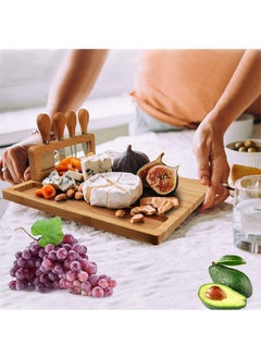 Garlo Bamboo Cheese Board Set, Charcuterie Platter and Serving Meat Board Including 4 Stainless Steel Knife and Serving Utensils, Unique Gifts for, Wedding Birthday Anniversary  - Image 3