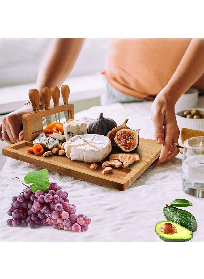 Garlo Bamboo Cheese Board Set, Charcuterie Platter and Serving Meat Board Including 4 Stainless Steel Knife and Serving Utensils, Unique Gifts for, Wedding Birthday Anniversary  - Image 3