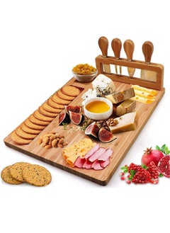 Garlo Bamboo Cheese Board Set, Charcuterie Platter and Serving Meat Board Including 4 Stainless Steel Knife and Serving Utensils, Unique Gifts for, Wedding Birthday Anniversary  - Image 1
