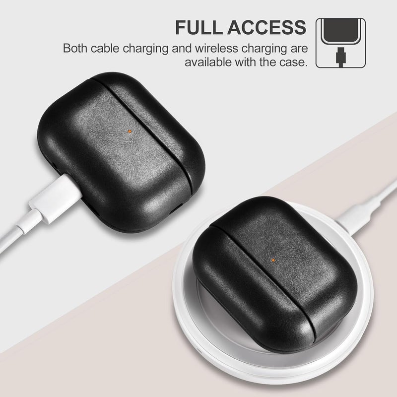 آيكيرير غطاء جلدي لـ AirPods Pro 3 2025، غطاء واقي ضد الصدمات من الجلد الطبيعي الممتاز لعلبة شحن سماعات Apple AirPods Pro 3 (LED مرئي) يدعم الشحن اللاسلكي - أسود - Image 5