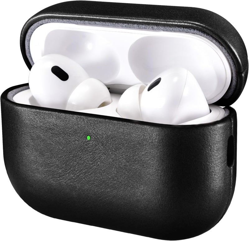 آيكيرير غطاء جلدي لـ AirPods Pro 3 2025، غطاء واقي ضد الصدمات من الجلد الطبيعي الممتاز لعلبة شحن سماعات Apple AirPods Pro 3 (LED مرئي) يدعم الشحن اللاسلكي - أسود - Image 1