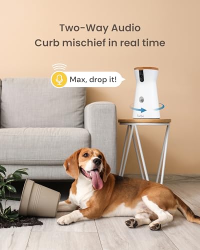 Furbo كاميرا الكلاب Furbo 360°: كاميرا أمان للحيوانات الأليفة مع تنبيهات النباح، عرض دوار، رمي المكافآت مع تطبيق الهاتف، مراقبة الجراء في المنزل، مكبر صوت ثنائي الاتجاه، لا حاجة للاشتراك. ميزات الرؤية، التحدث، والرمي القياسية. - Image 5