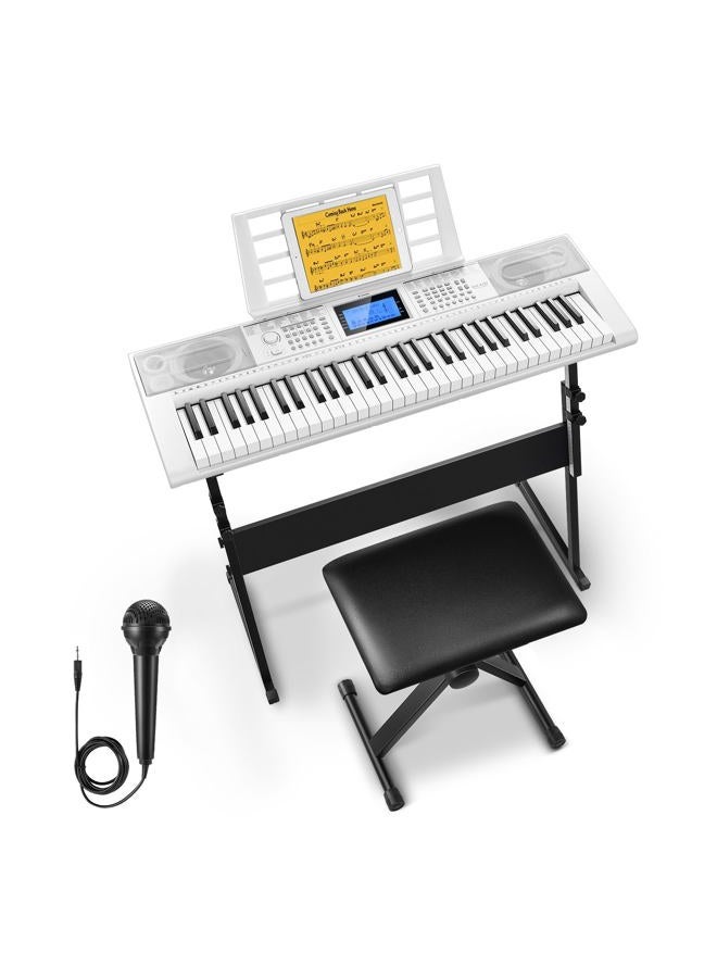Donner 61 Keys Piano Keyboard, Electric Keyboard Kit with 249 Voices, 249 Rhythms, Includes Piano Stand, Stool, Microphone, Beginner Gift, White (DEK-610S) - Image 1