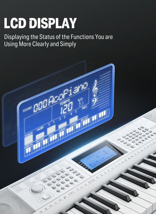 Donner 61 Keys Piano Keyboard, Electric Keyboard Kit with 249 Voices, 249 Rhythms, Includes Piano Stand, Stool, Microphone, Beginner Gift, White (DEK-610S) - Image 3
