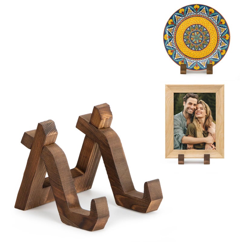 ANBOXIT Plate Display Stand, 4 Inch Plate Holder for Displaying, Decorative Picture Frame Dish Photo Plaque Platter Wood Stand - Image 1