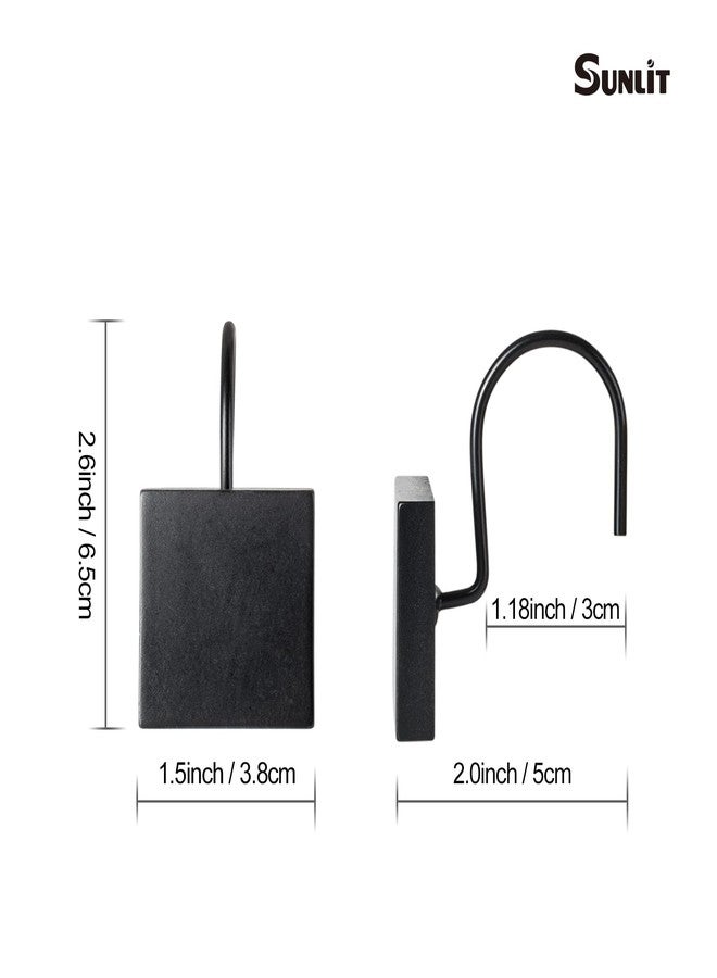 Sunlit Geometric Decorative Shower Curtain Hooks, Matte Square Geometric Black Shower Curtain Rings, Resin, Bathroom Decoration Boho Shower Curtain Hooks-12 Pack - Image 4