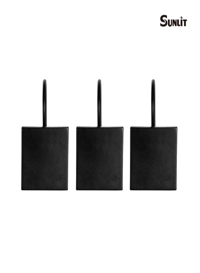 Sunlit Geometric Decorative Shower Curtain Hooks, Matte Square Geometric Black Shower Curtain Rings, Resin, Bathroom Decoration Boho Shower Curtain Hooks-12 Pack - Image 3