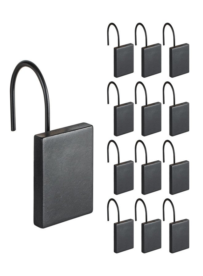 Sunlit Geometric Decorative Shower Curtain Hooks, Matte Square Geometric Black Shower Curtain Rings, Resin, Bathroom Decoration Boho Shower Curtain Hooks-12 Pack - Image 1