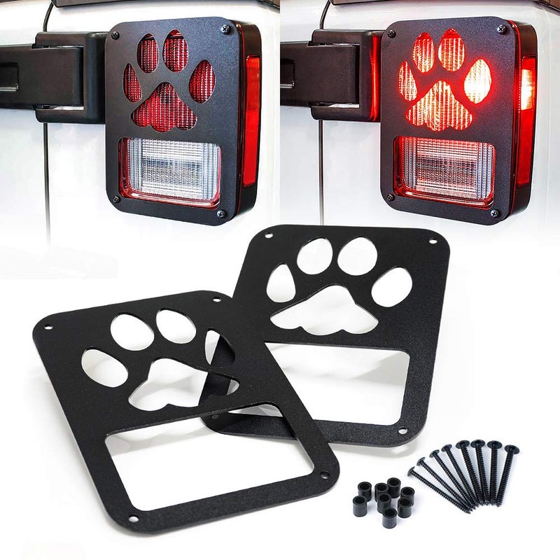 Xprite Aluminum AlloyTail Light Cover Guard Dog Paw Compatible with 20072018 Jeep Wrangler JK Unlimited Taillights Pair