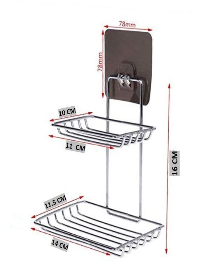 ROXA Wall Mounted Double Layer Soap Dish Holder Stainless Steel Wall Hanging Soap Holder/Kitchen Rack & Holder/Soap Holder - Bathroom Accessories (Material- Steel, Silver, Pack of 1) - Image 3