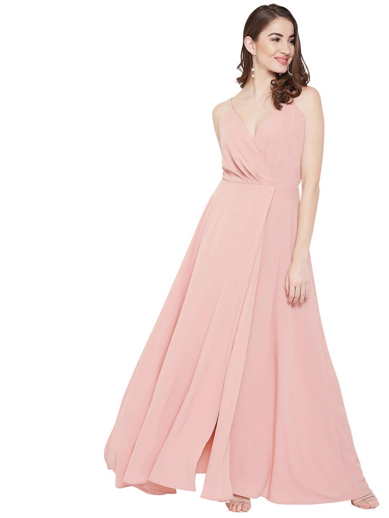 Berrylush Pink Front Slit Shoulder Strap Maxi Dress | Polyester - Image 2