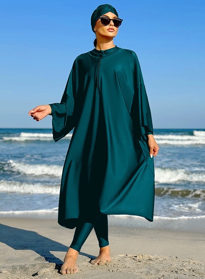 JiuAn 3-piece Muslim Women Conservative Swimwear Set Long Sleeve Comfortable and Sun Protection Beach Wear Summer Lightweight Swimsuit - Image 3