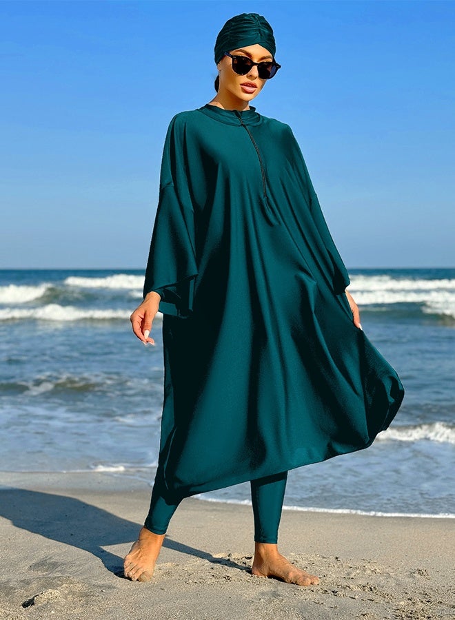 JiuAn 3-piece Muslim Women Conservative Swimwear Set Long Sleeve Comfortable and Sun Protection Beach Wear Summer Lightweight Swimsuit - Image 4