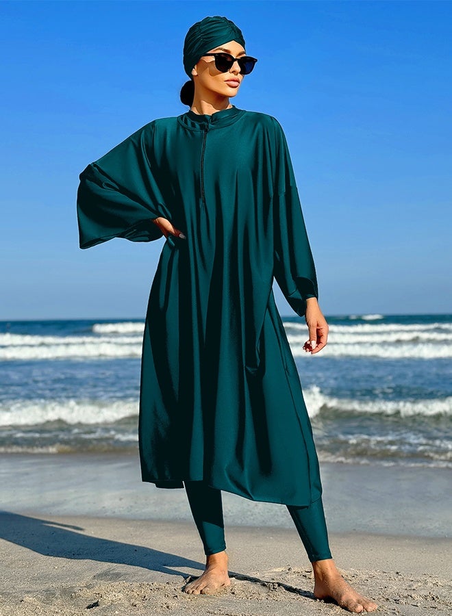 JiuAn 3-piece Muslim Women Conservative Swimwear Set Long Sleeve Comfortable and Sun Protection Beach Wear Summer Lightweight Swimsuit - Image 2