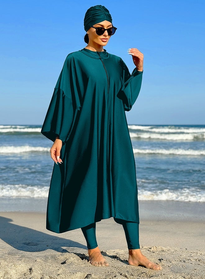 JiuAn 3-piece Muslim Women Conservative Swimwear Set Long Sleeve Comfortable and Sun Protection Beach Wear Summer Lightweight Swimsuit - Image 1