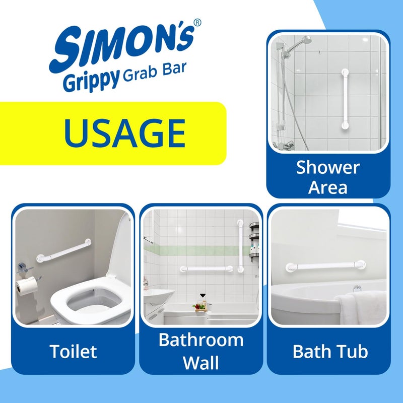 Simon's Grippy Heavy-Duty Nylon and SS304 Inside Bathroom and Toilet Anti Slip Grab bar for Elderly Hand Railing and Safety Handle| White | 3.5 cm Broad, 30 cm Length Grab Rail - 1pcs - Image 4