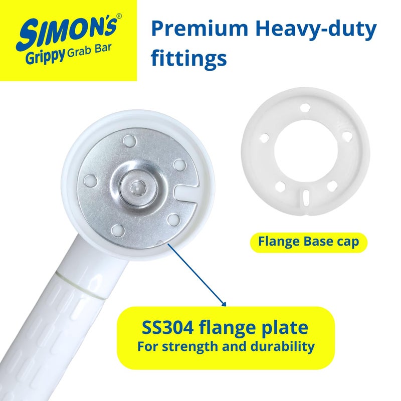 Simon's Grippy Heavy-Duty Nylon and SS304 Inside Bathroom and Toilet Anti Slip Grab bar for Elderly Hand Railing and Safety Handle| White | 3.5 cm Broad, 30 cm Length Grab Rail - 1pcs - Image 3