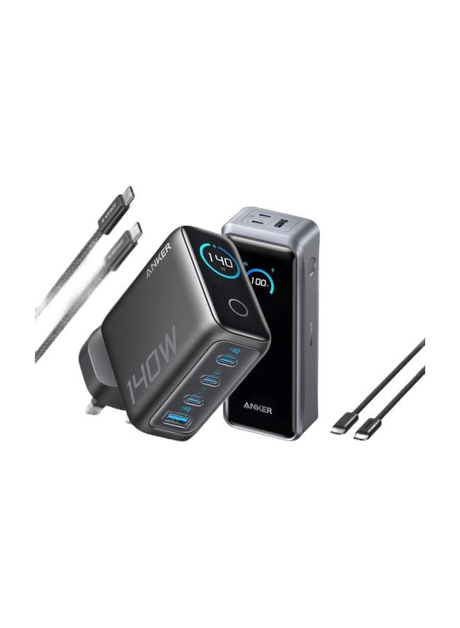 Anker شاحن USB C بقوة 140 واط، شاحن لابتوب، شاحن سريع متعدد الأجهزة بأربعة منافذ، محول طاقة متقدم بتقنية GaN، تحكم باللمس بديهي، متوافق مع MacBook، سلسلة iPhone 17، سامسونج، بيكسل، والمزيد & بنك طاقة أنكر برايم، شاحن محمول بثلاثة منافذ بسعة 26,250 مللي أمبير مع خرج 300 واط، شحن ثنائي الاتجاه، معتمد للطيران، تحكم عبر التطبيق، ل MacBook، سلسلة iPhone 17/16، والمزيد، قاعدة الشحن غير مشمولة في الحزمة. - Image 1