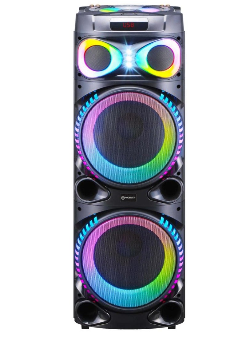 vovo - VOVO V-1210 Double 12inch RGB Rechargeable Portable Speaker + Wired Microphone - Image 1