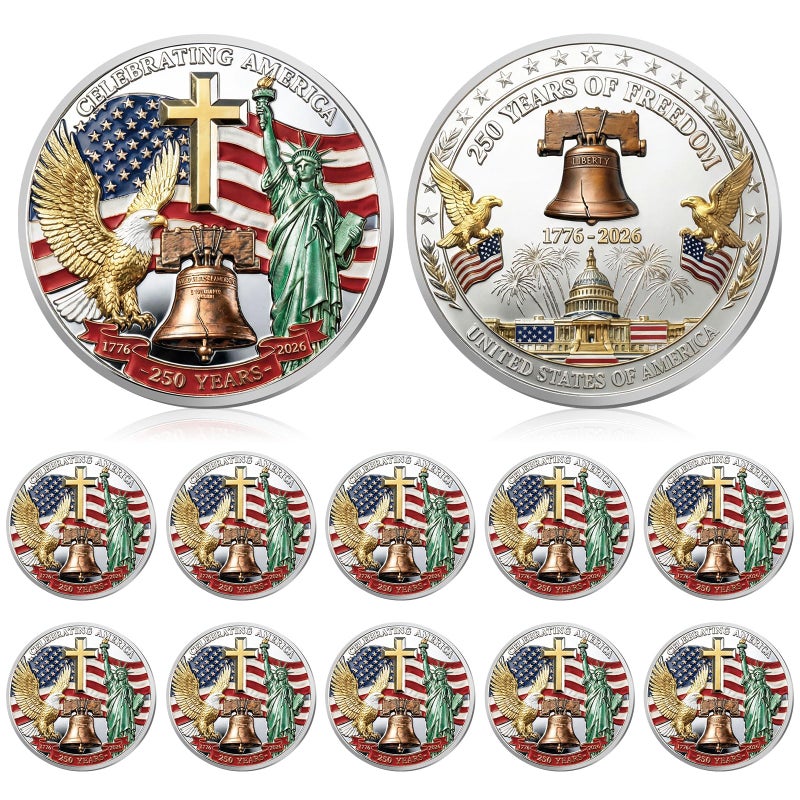 Highergo 250th Anniversary Commemorative Coins USA Eagle and Patriotic Symbols Collectible 250 Year Merchandise for Celebration Display Collectors Challenge Coin Gift10 PcsStyle 7 - Image 3
