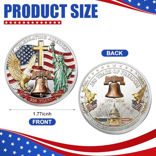 Highergo 250th Anniversary Commemorative Coins USA Eagle and Patriotic Symbols Collectible 250 Year Merchandise for Celebration Display Collectors Challenge Coin Gift10 PcsStyle 7 - Image 5