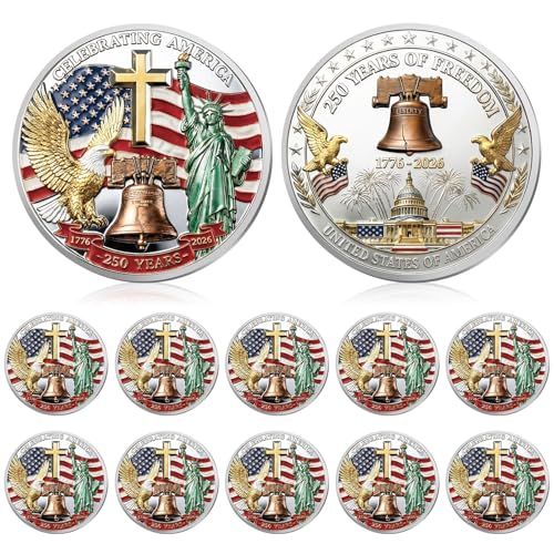 Highergo 250th Anniversary Commemorative Coins USA Eagle and Patriotic Symbols Collectible 250 Year Merchandise for Celebration Display Collectors Challenge Coin Gift10 PcsStyle 7 - Image 1