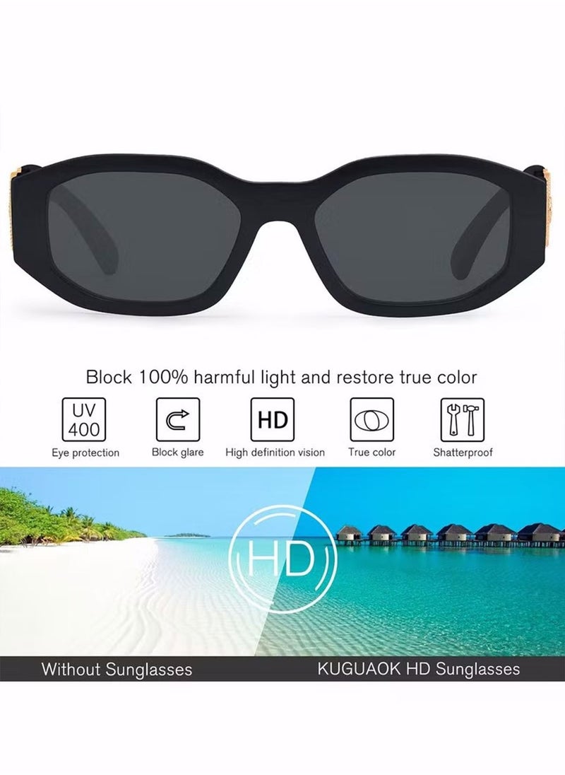 Generic - Polarized Sunglasses for Women, Irregular Rectangle Sunglasses Classic Round Sunglasses Trendy Vintage Design UV Protection Small Sun Glasses Black - Image 1