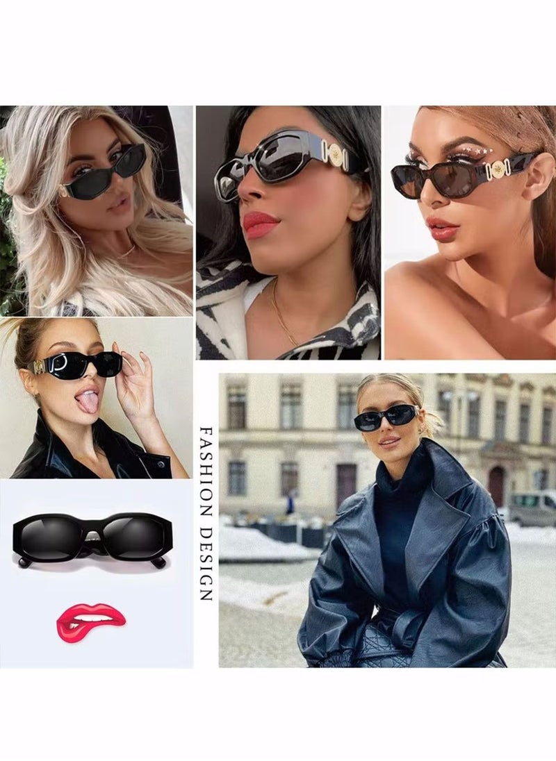 Generic - Polarized Sunglasses for Women, Irregular Rectangle Sunglasses Classic Round Sunglasses Trendy Vintage Design UV Protection Small Sun Glasses Black - Image 1