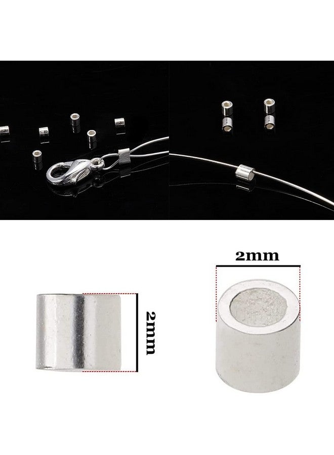 La Jolie Jasmin 500 Pieces Crimp Tube Beads 5 Colors Plated Brass Tube Beads Column Stoppers To Secure The Ends Of Jewelry Strings, Crimping Tube Accessories For Diy Jewelry Making Ornament (2X2Mm) (Silver) - Image 2