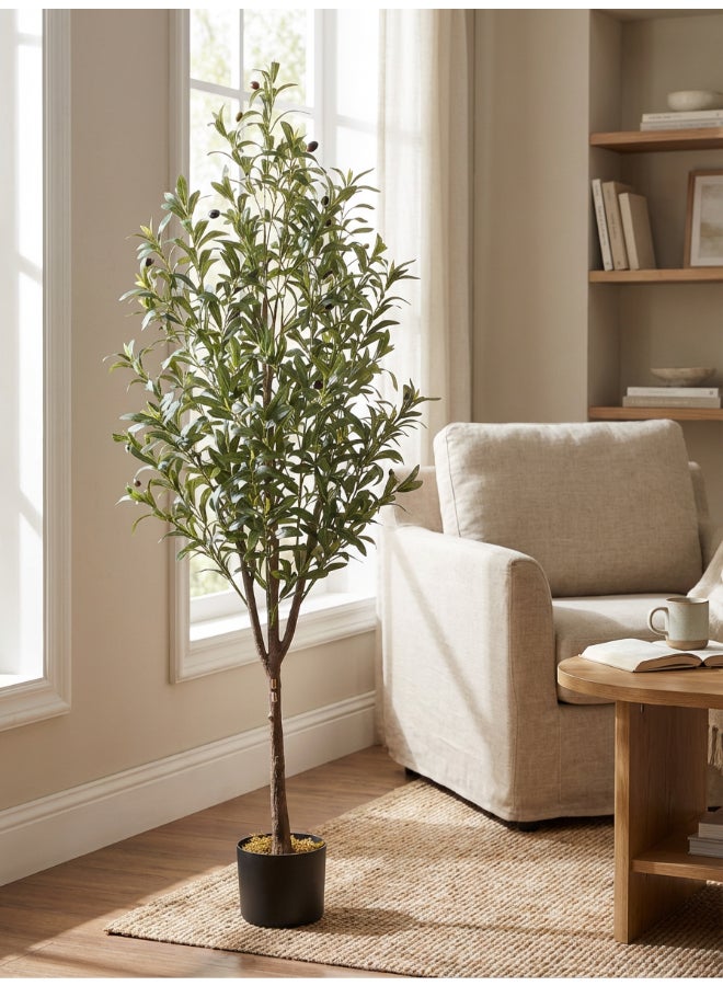 ايست من نون شجرة زيتون صناعية بارتفاع 160 سم (5.2 قدم) مع وعاء | نبات أرضي بتصميم وملمس واقعي - أخضر | شجرة بت texture طبيعي زخرفي للمنزل، غرفة المعيشة، غرفة الدراسة ومكاتب العمل - Image 4