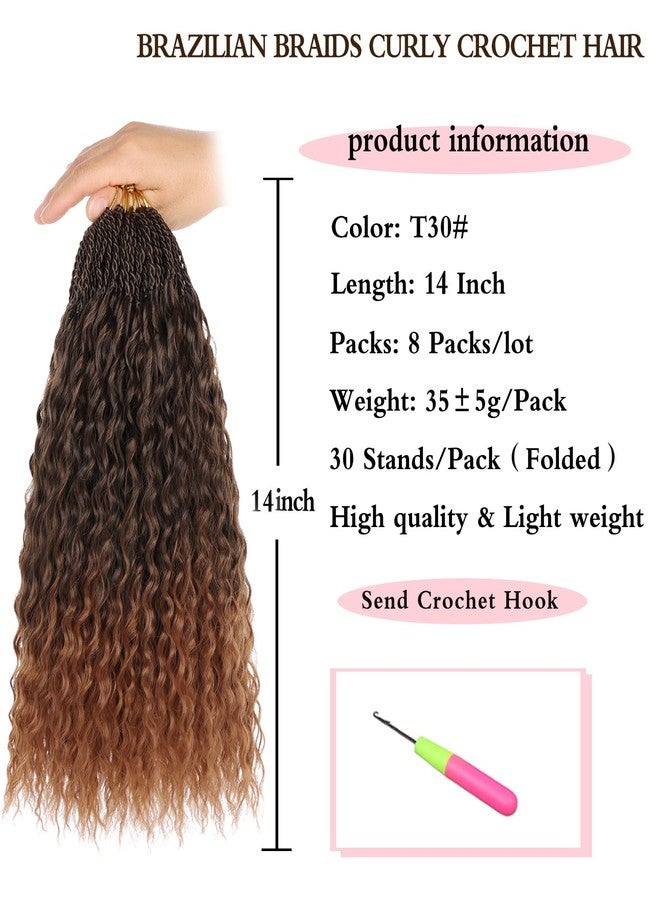 Xtrend شعر كروشيه برازيلي مجعد بني أومبري من Xtrend 8 عبوات 14 بوصة مع حلقات مسبقة ، خصلات مجعدة دقيقة ، شعر كروشيه صناعي بموجة مائية وموجة عميقة للنساء السود (30 خصلات/عبوة، T30#) - Image 2