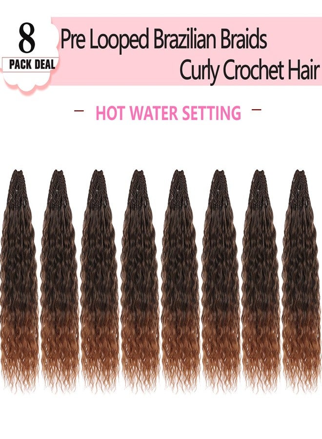 Xtrend شعر كروشيه برازيلي مجعد بني أومبري من Xtrend 8 عبوات 14 بوصة مع حلقات مسبقة ، خصلات مجعدة دقيقة ، شعر كروشيه صناعي بموجة مائية وموجة عميقة للنساء السود (30 خصلات/عبوة، T30#) - Image 5