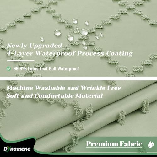 Dynamene sage Green Fabric Shower Curtain Boho Tufted Geometric Striped Tassel Shower Curtain for Bathroom Shabby Chic Modern Farmhouse Waterproof Cloth Shower Curtain Set Wrinkle Free 72x72 - Image 3