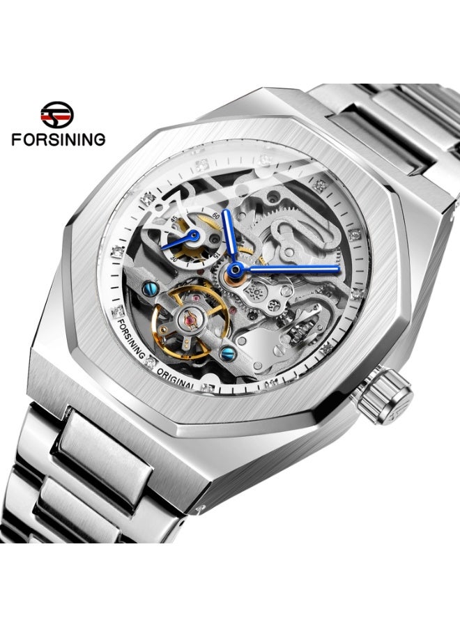 Forsining Men's Fashionable Casual Skeleton Mechanical Flywheel Automatic Watch - 42mm - Image 3