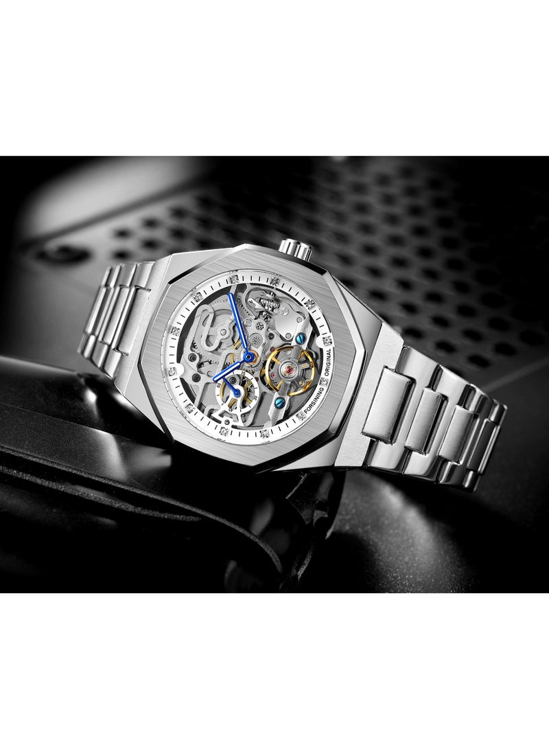 Forsining Men's Fashionable Casual Skeleton Mechanical Flywheel Automatic Watch - 42mm - Image 4