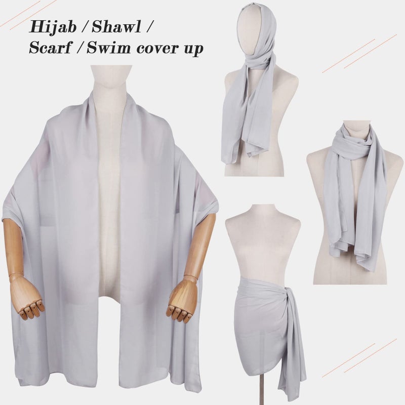 Ladiery Chiffon Shawl Wraps for Women Evening Dresses, Elegant Soft Sheer Shawls for formal dressy Bride Wedding Silver - Image 5
