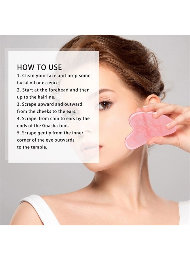 Gua Sha Facial Tool,Guasha Tool for Face,Facial and Body Massager,Natural Stones Rose Quartz,Scraping and SPA Acupuncture Therapy to Lift,Decrease Puffiness and Tighten.(Pink)