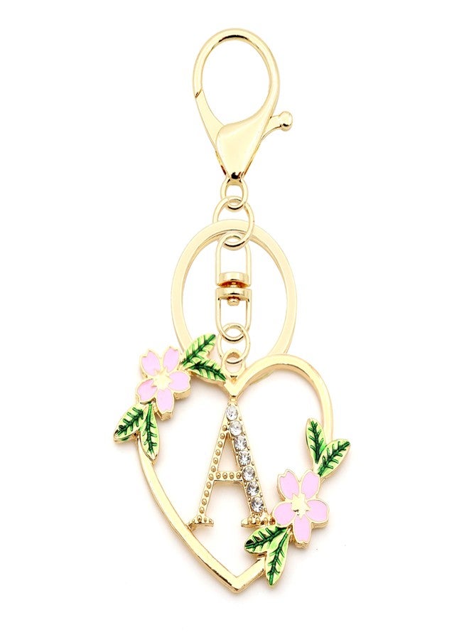 Elechobby Heart Shape Letter Keychain - Cute Aceessory for Women,Sister,Mom,Bestie, Handbag Backpack Charm,Car Keyring (Gold-A) - Image 1