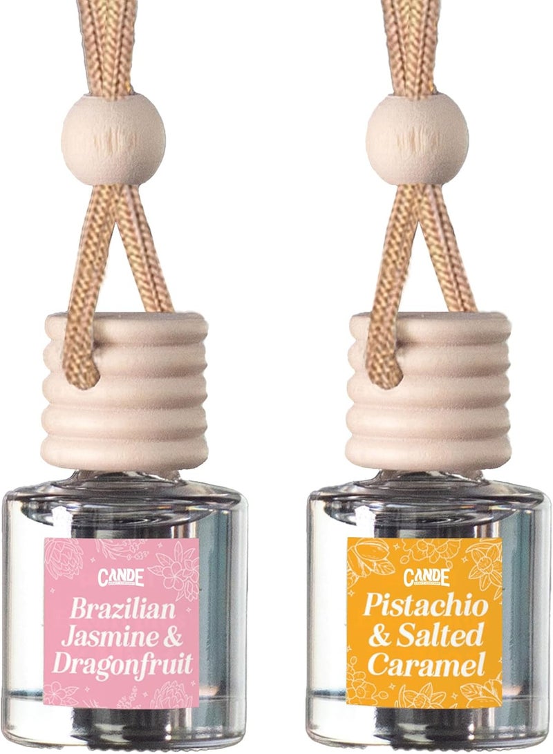 CE CRAFT معطرات هواء للسيارة من - موزع معطر هواء معلق للسيارة - زجاجة قابلة لإعادة الاستخدام مع رائحة زيت سيارة طويلة الأمد - عبوة من 2، فستق + ياسمين برازيلي - Image 1