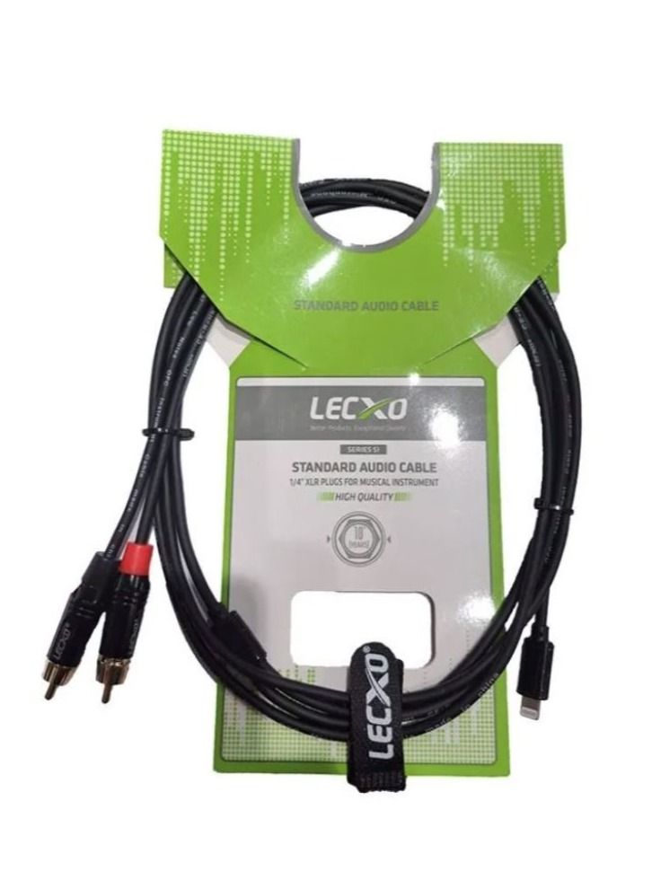 Lecxo iPhone Lightning To 2RCA Hi-Fi Stereo Audio Cable - 2M - Image 1