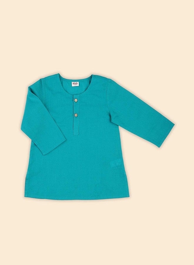 Fabindia Teal Cotton Hand Block Printed 3pc Kurta Set - Image 5