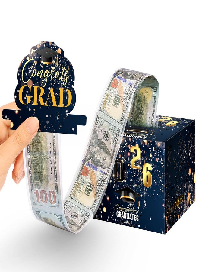 Linelglobal 2026 Graduation Box for Cash Gift, Pull Out Money Box for Boy Girl, Congrat Grad Surprise Funny Black Gold - Image 1