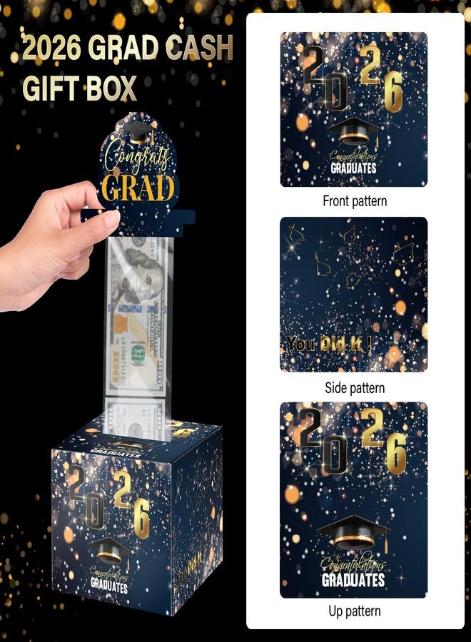 Linelglobal 2026 Graduation Box for Cash Gift, Pull Out Money Box for Boy Girl, Congrat Grad Surprise Funny Black Gold - Image 3