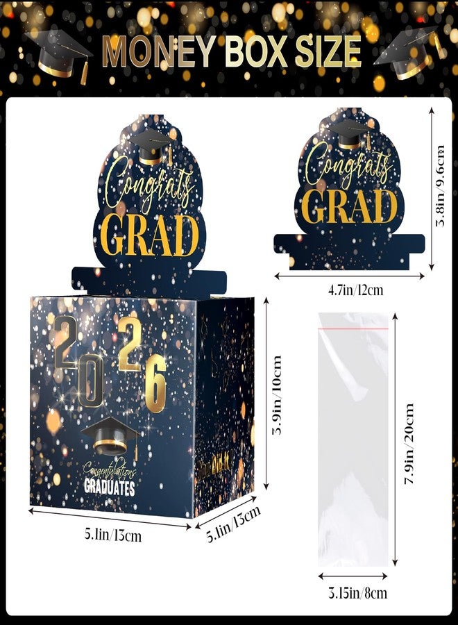 Linelglobal 2026 Graduation Box for Cash Gift, Pull Out Money Box for Boy Girl, Congrat Grad Surprise Funny Black Gold - Image 2