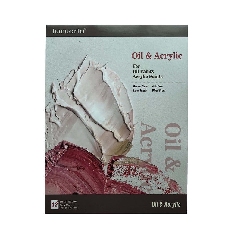 Oil Painting Paper Pad 229X305 CM 300 GSM Canvas Paper 12 Sheets Acid Free Glue Bound Natural White Bleedproof Mixed Media Paper for Oil Paints Acrylic Oil Pastel and More Wet Media